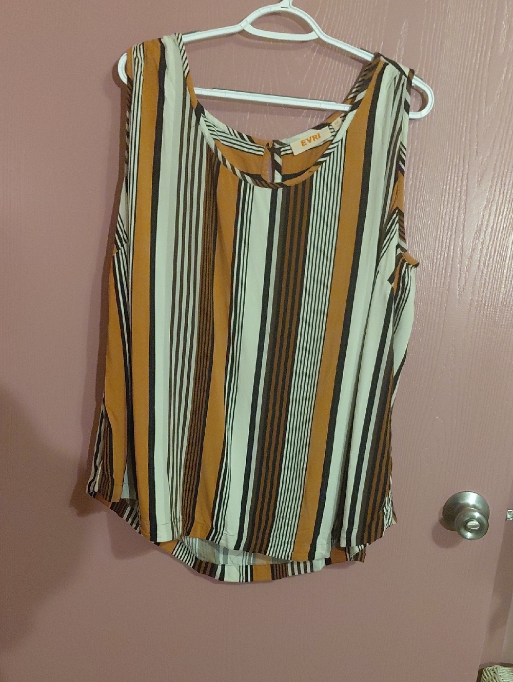 EVRI Striped Sleeveless Blouse in Mustard, Black & Cream